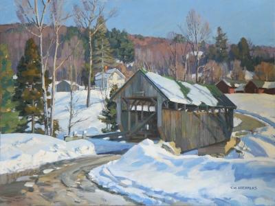 covered bridge in winter covered bridge in winter